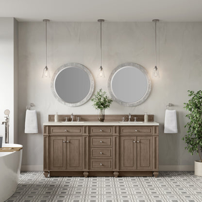 James Martin Vanities Bristol 72" Whitewashed Walnut Double Vanity With 3 CM Siberian Silestone Top