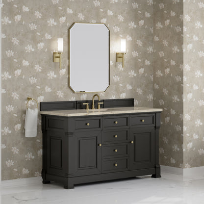 James Martin Vanities Brookfield 60" Black Onyx Single Vanity With 3 CM Tajnar Eclos Top and FreePower Wireless Charger