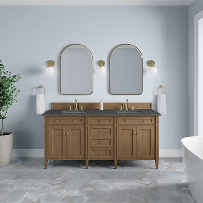 James Martin Vanities Brittany 72" Pecan Double Vanity With 3 CM Parisien Bleu Silestone Top