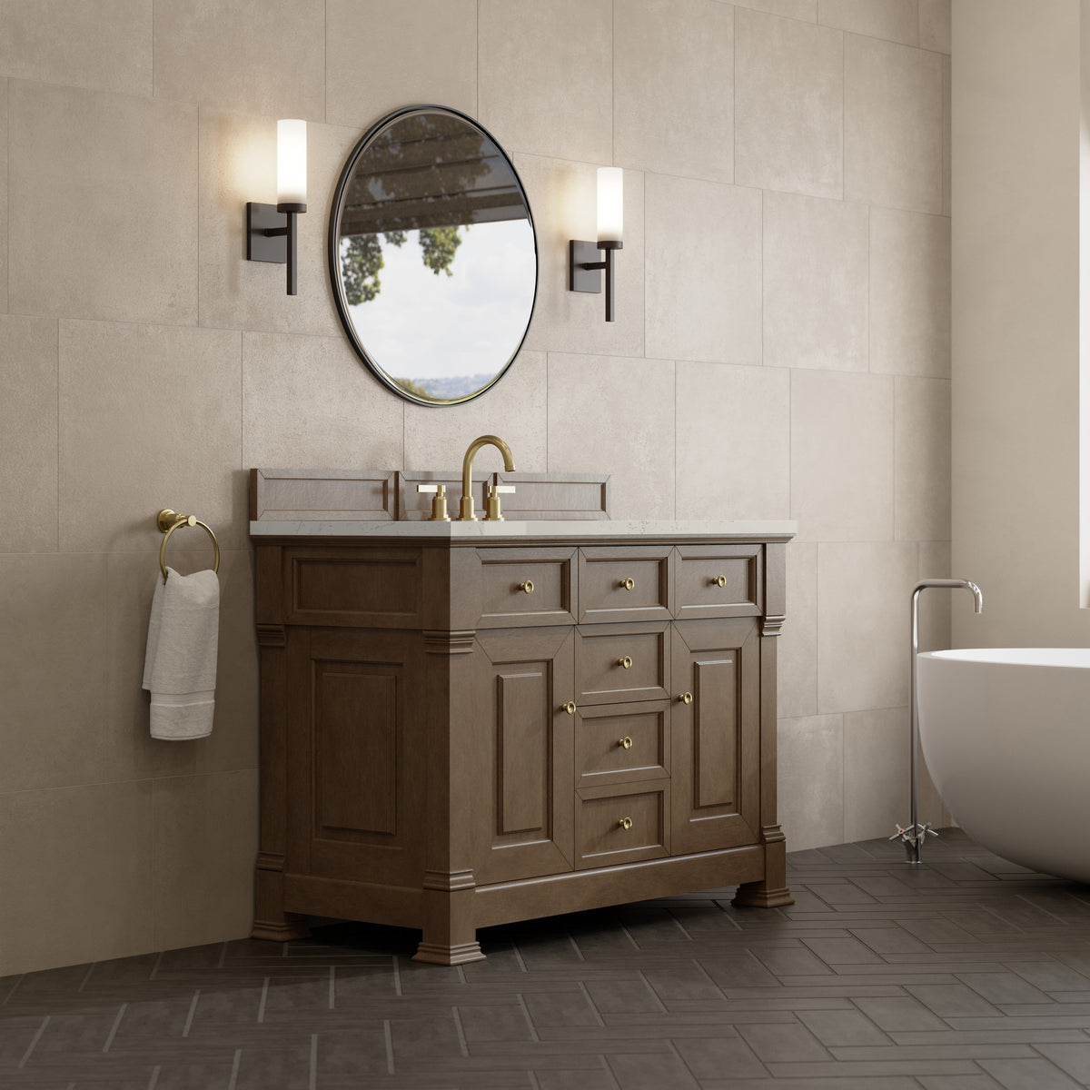 James Martin Vanities Brookfield 48" Pecan Single Vanity With 3 CM Siberian Silestone Top