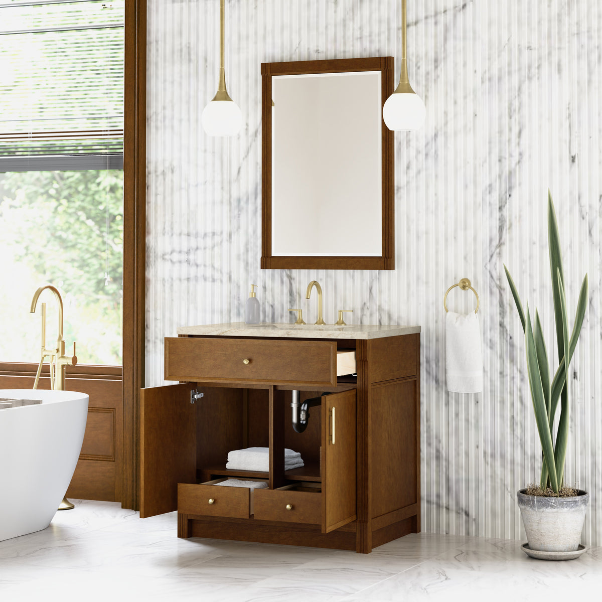James Martin Vanities Bellshire 36" Honey Oak Single Vanity With 3 CM Tajnar Eclos Top