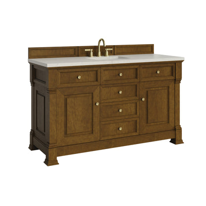 James Martin Vanities Brookfield 60" Honey Oak Single Vanity With 3 CM Siberian Silestone Top and FreePower Wireless Charger