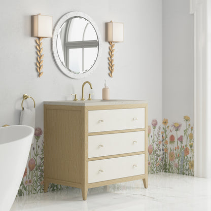James Martin Vanities Celeste 36" Sunwashed Oak with Embossed Shagreen Single Vanity With 3 CM Siberian Silestone Top