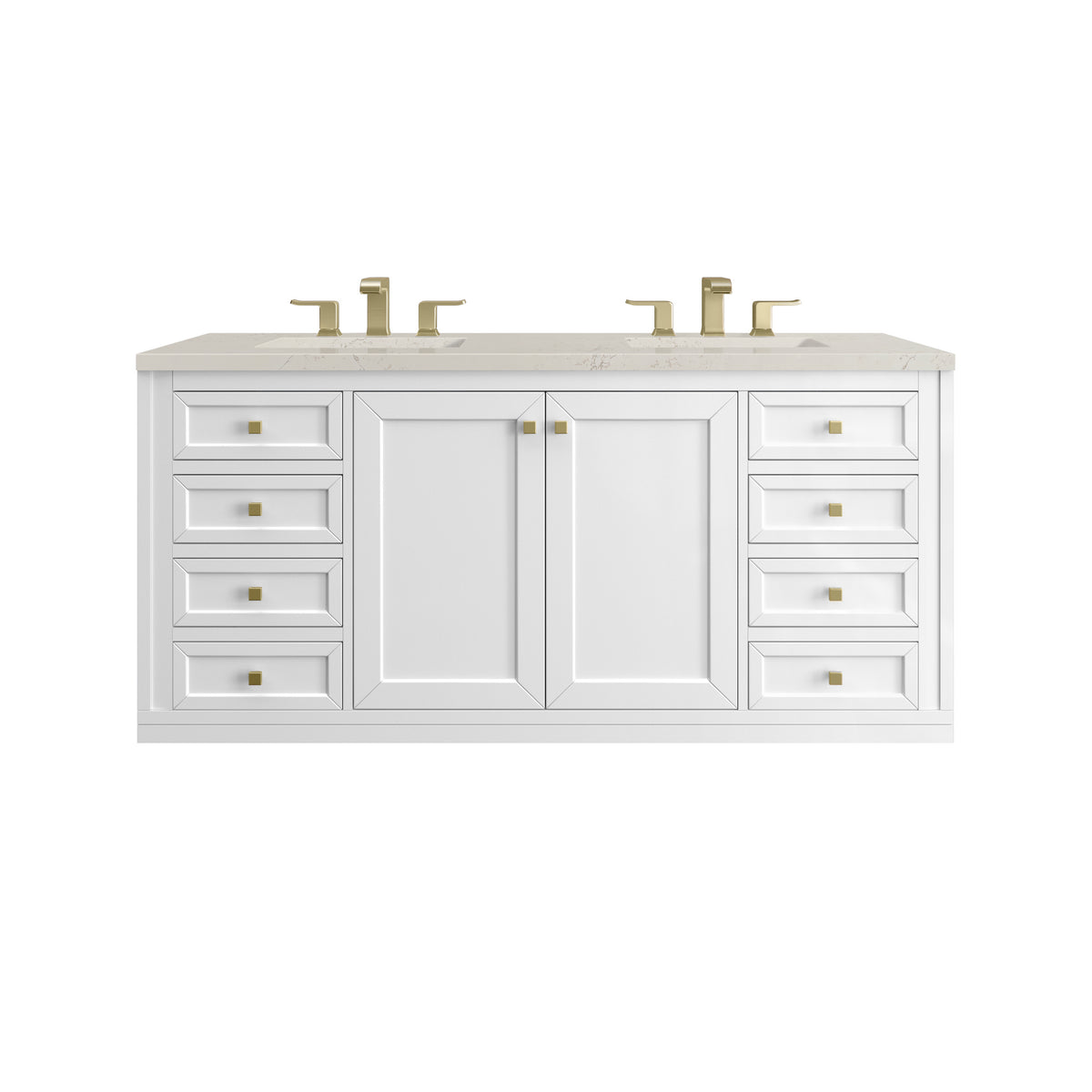 James Martin Vanities Chicago 60" Glossy White Double Vanity With 3 CM Siberian Silestone Top and FreePower Wireless Charger