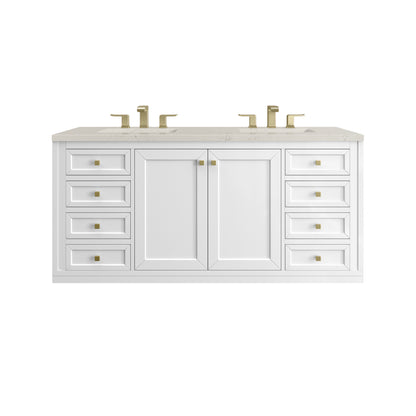 James Martin Vanities Chicago 60" Glossy White Double Vanity With 3 CM Siberian Silestone Top and FreePower Wireless Charger