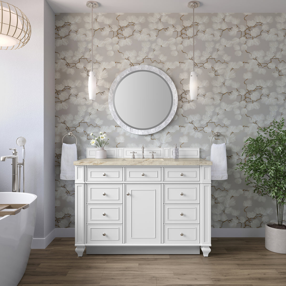 James Martin Vanities Bristol 48" Bright White Single Vanity With 3 CM Tajnar Eclos Top