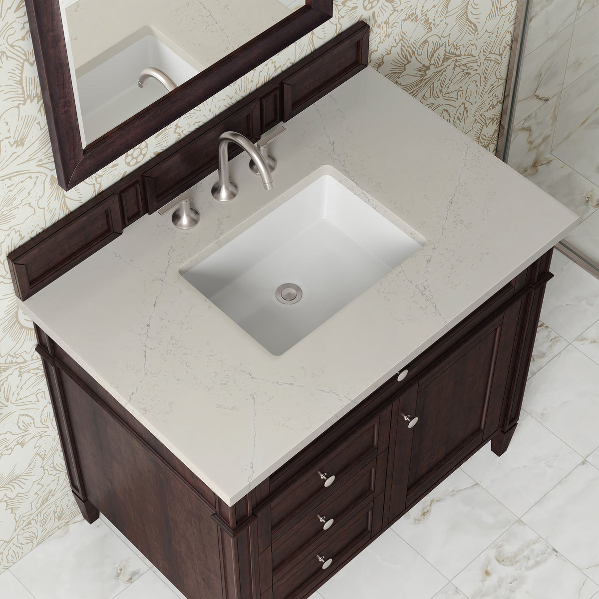 James Martin Vanities Brittany 36" Burnished Mahogany Single Vanity With 3 CM Siberian Silestone Top