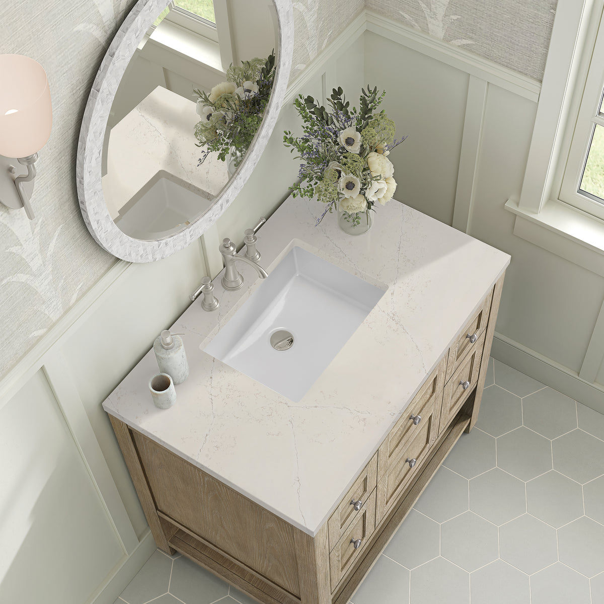 James Martin Vanities Breckenridge 36" Whitewashed Oak Single Vanity With 3cm Siberian Silestone Top