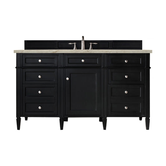 James Martin Vanities Brittany 60" Black Onyx Single Vanity With 3 CM Tajnar Eclos Top