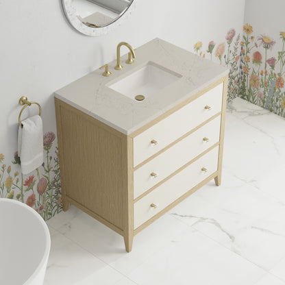 James Martin Vanities Celeste 36" Sunwashed Oak with Embossed Shagreen Single Vanity With 3 CM Siberian Silestone Top