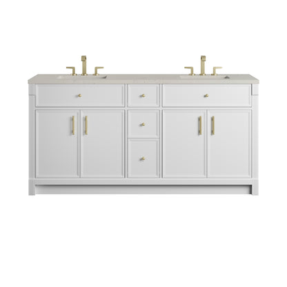 James Martin Vanities Bellshire 72" Bright White Double Vanity With 3 CM Siberian Silestone Top