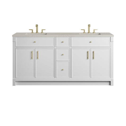 James Martin Vanities Bellshire 72" Bright White Double Vanity With 3 CM Siberian Silestone Top
