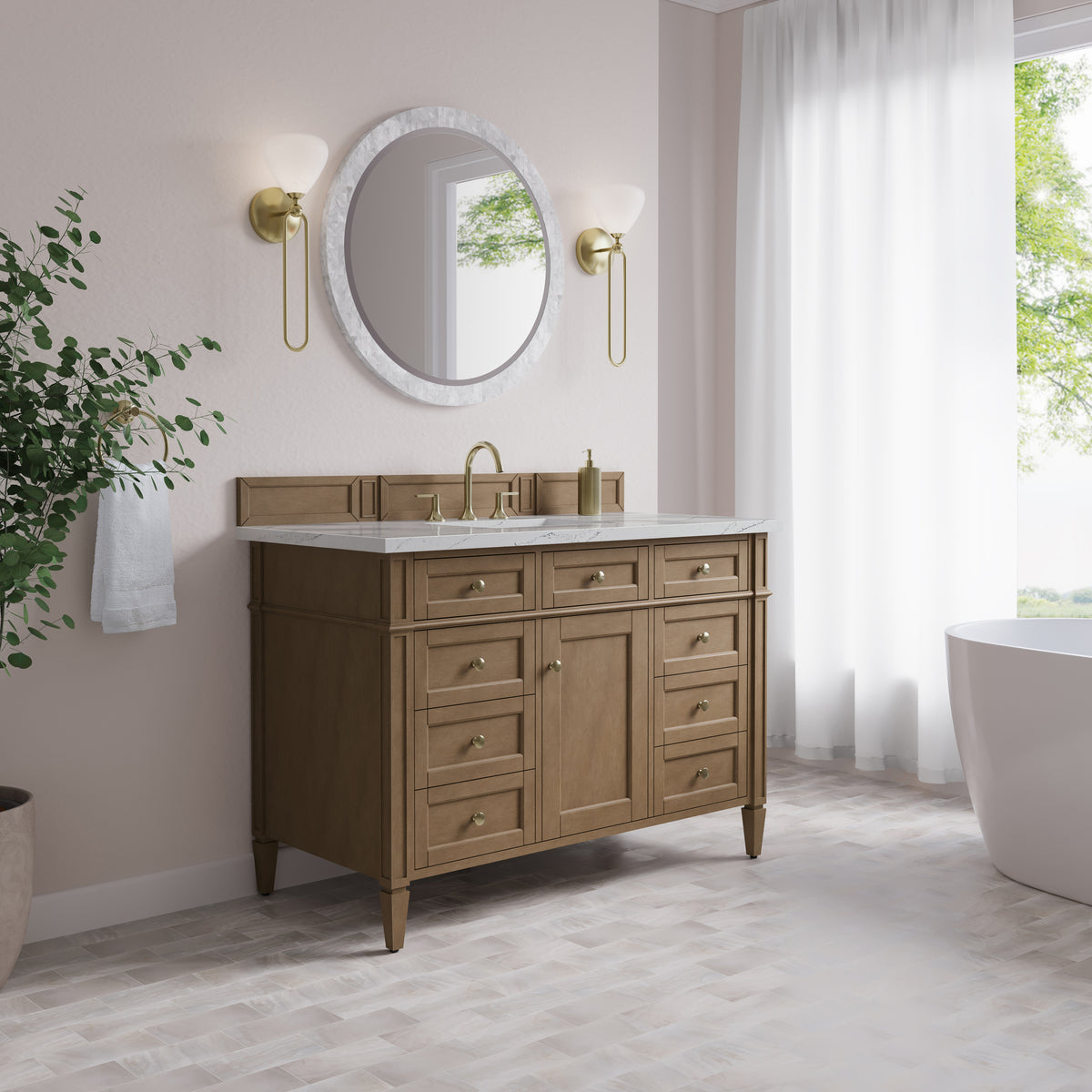 James Martin Vanities Brittany 48" Pecan Single Vanity With 3 CM Ethereal Noctis Silestone Top