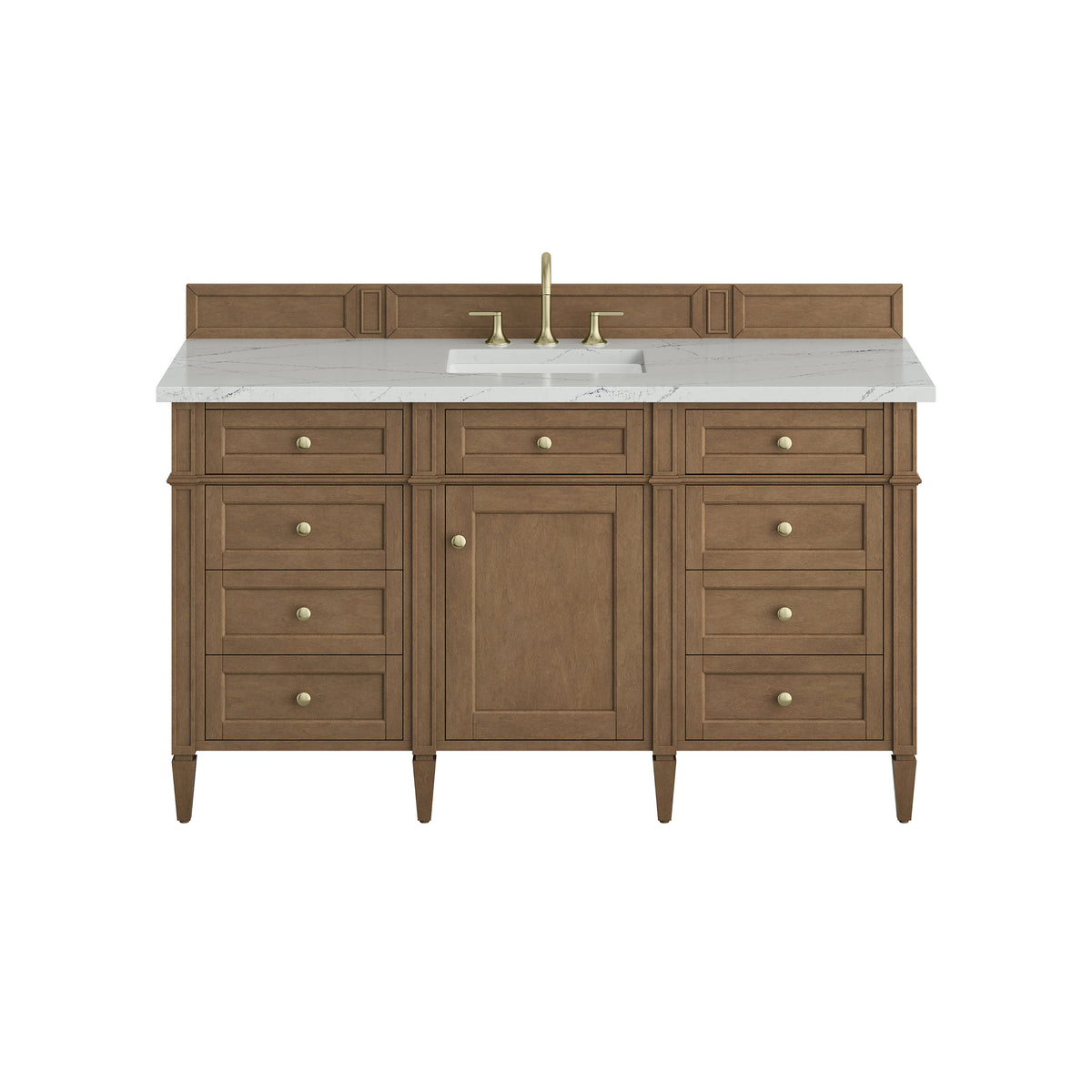 James Martin Vanities Brittany 60" Pecan Single Vanity With 3 CM Ethereal Noctis Silestone Top and FreePower Wireless Charger