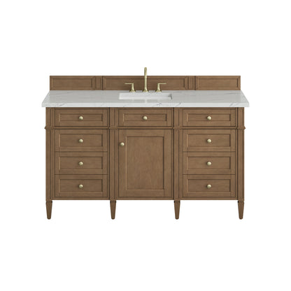 James Martin Vanities Brittany 60" Pecan Single Vanity With 3 CM Ethereal Noctis Silestone Top and FreePower Wireless Charger