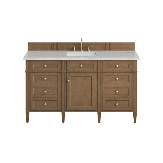 James Martin Vanities Brittany 60" Pecan Single Vanity With 3 CM Ethereal Noctis Silestone Top and FreePower Wireless Charger