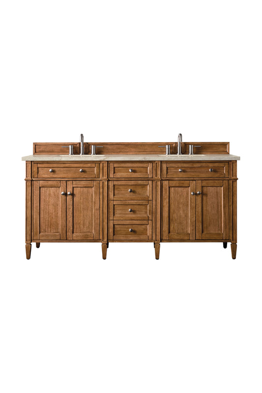 James Martin Vanities Brittany 72" Saddle Brown Double Vanity With 3 CM Tajnar Eclos Top
