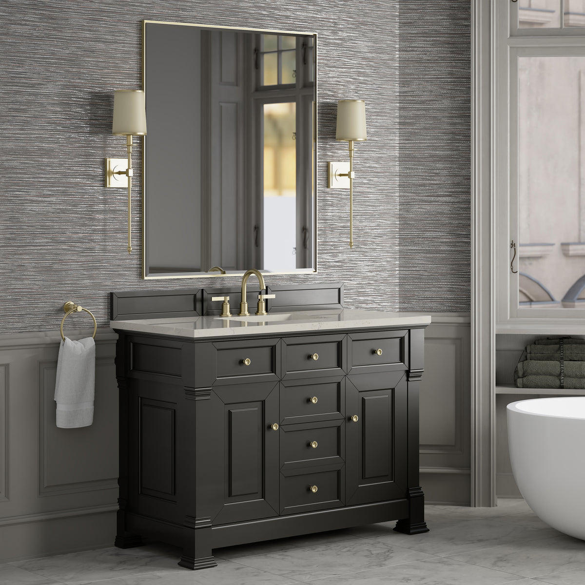 James Martin Vanities Brookfield 48" Black Onyx Single Vanity With 3 CM Siberian Silestone Top