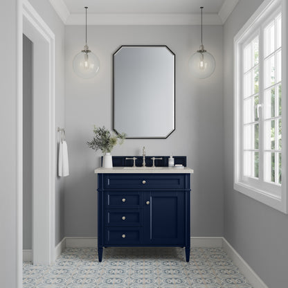 James Martin Vanities Brittany 36" Victory Blue Single Vanity With 3 CM Siberian Silestone Top