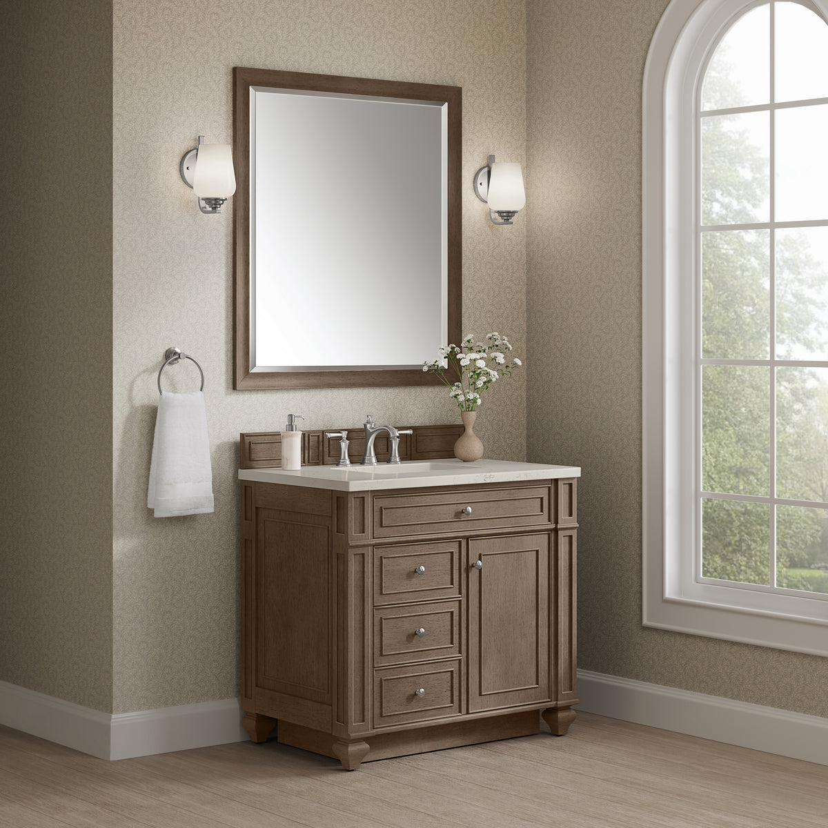 James Martin Vanities Bristol 36" Whitewashed Walnut Single Vanity With 3 CM Siberian Silestone Top