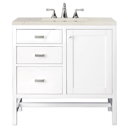 James Martin Vanities Addison 36" Glossy White Single Vanity With 3 CM Siberian Silestone Top