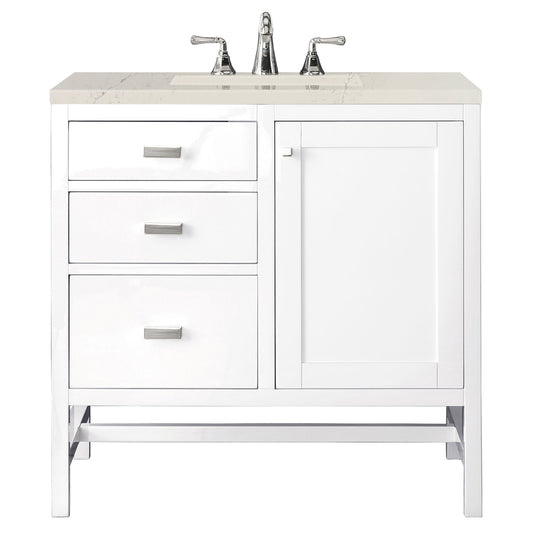 James Martin Vanities Addison 36" Glossy White Single Vanity With 3 CM Siberian Silestone Top