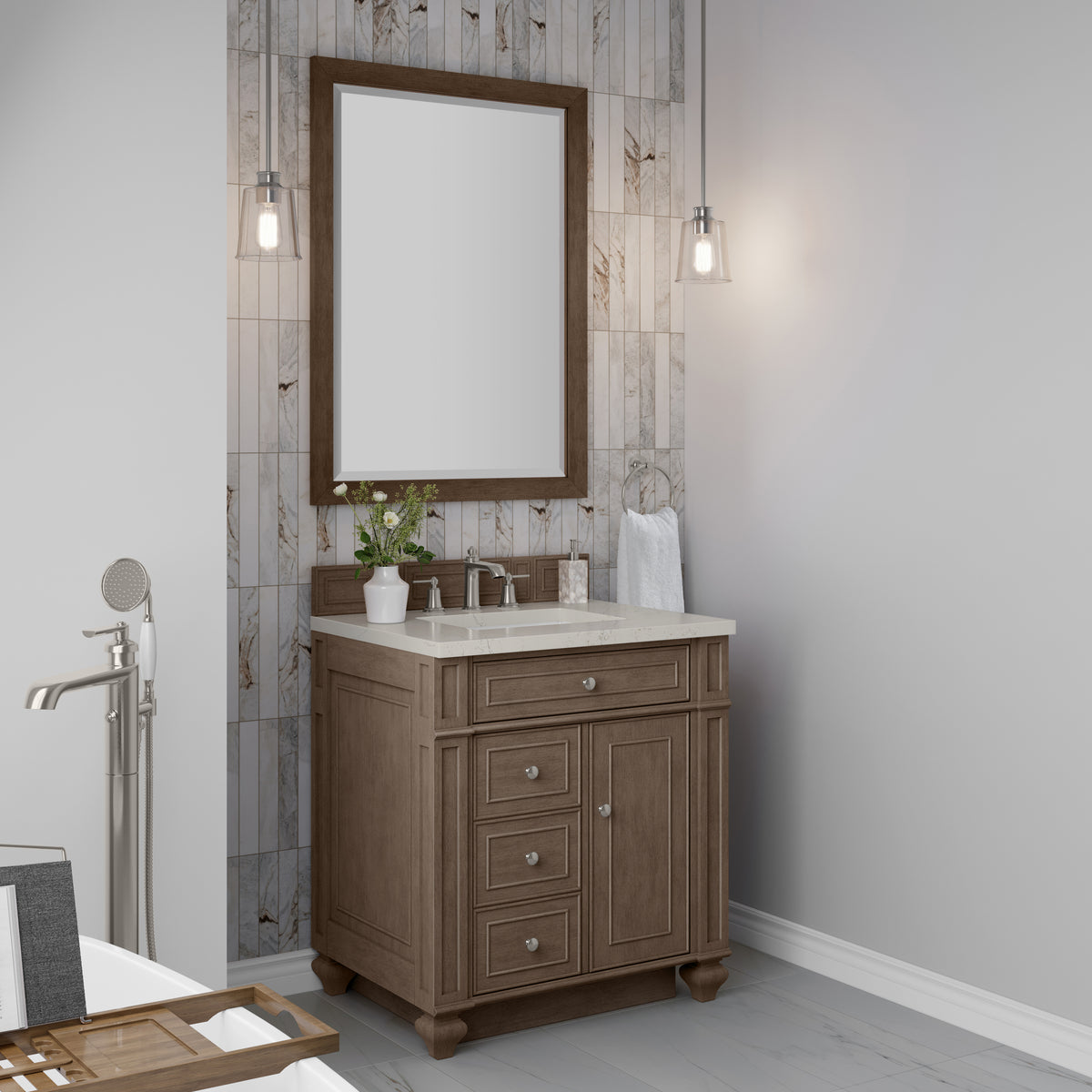 James Martin Vanities Bristol 30" Whitewashed Walnut Single Vanity With 3 CM Siberian Silestone Top
