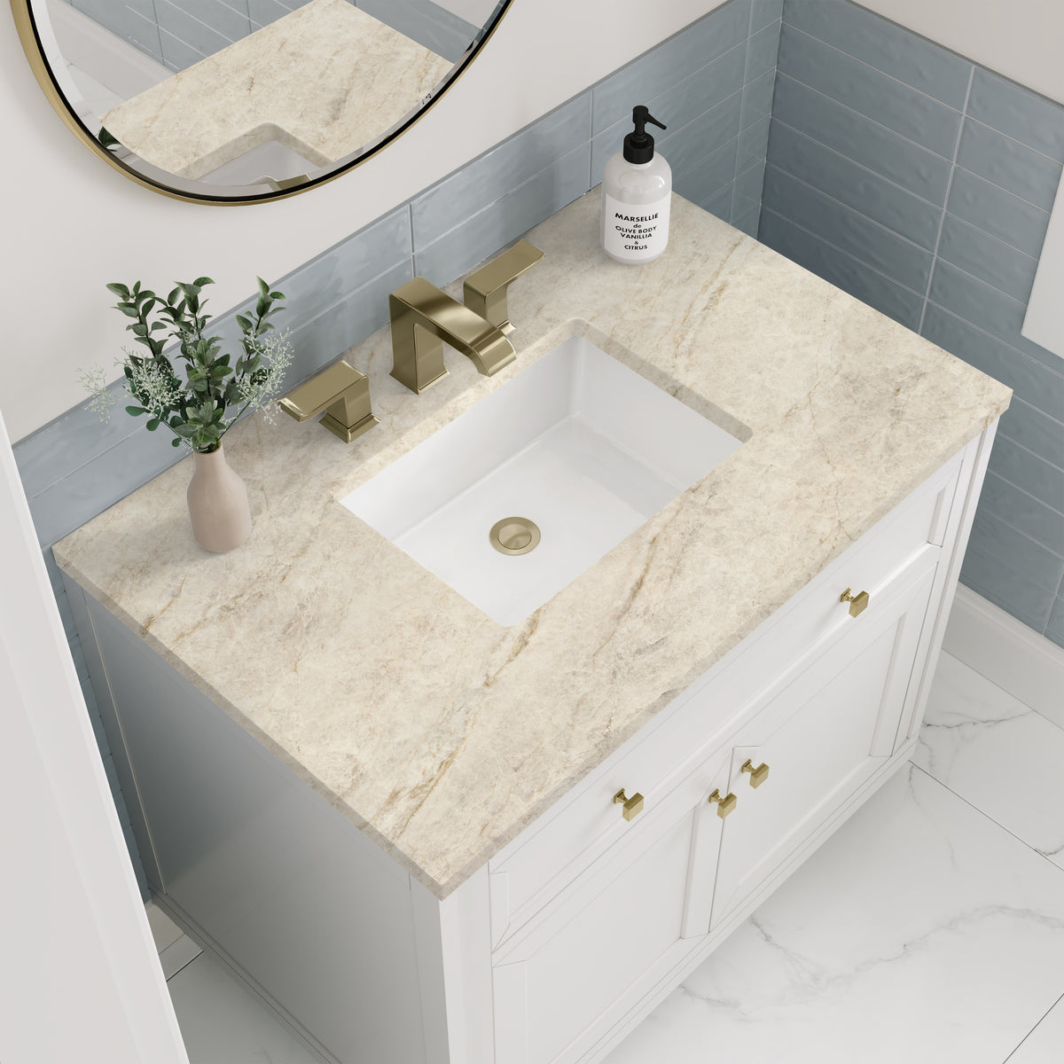 James Martin Vanities Chicago 36" Glossy White Single Vanity With 3 CM Tajnar Eclos Top