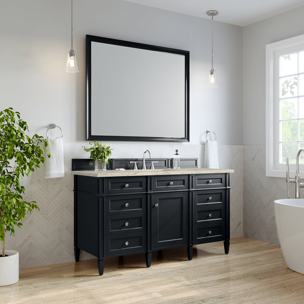 James Martin Vanities Brittany 60" Black Onyx Single Vanity With 3 CM Tajnar Eclos Top