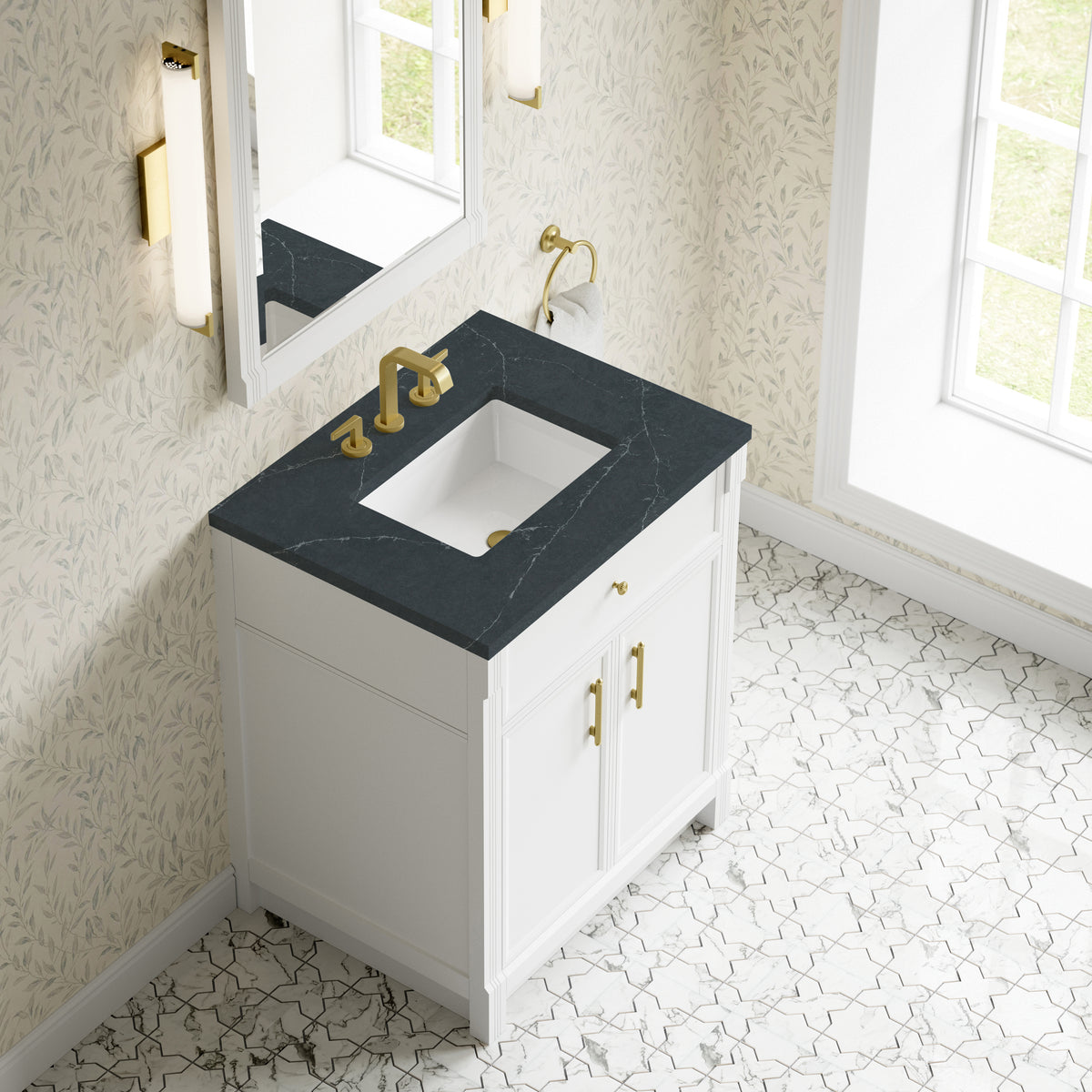 James Martin Vanities Bellshire 30" Bright White Single Vanity With 3 CM Charcoal Soapstone Silestone Top