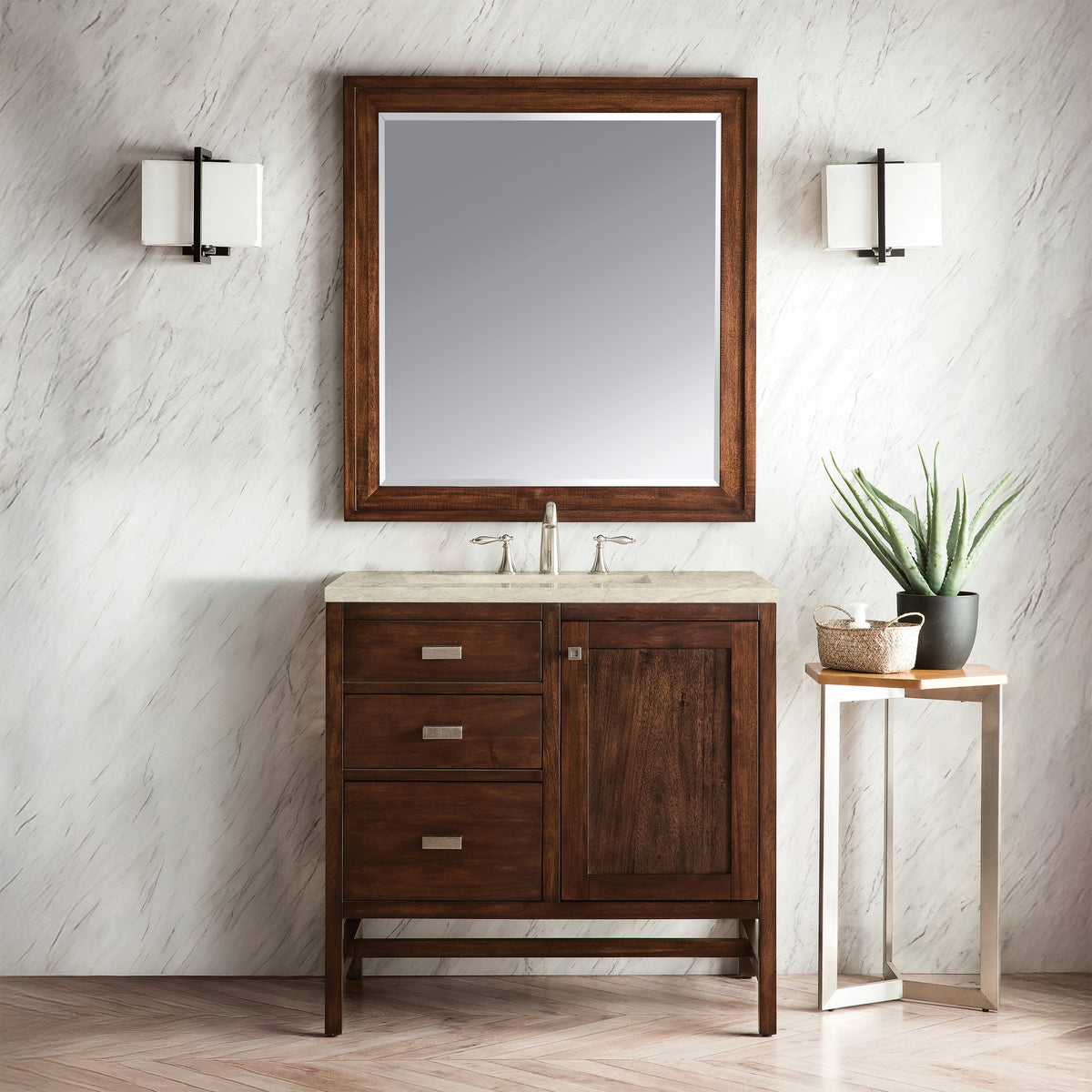 James Martin Vanities Addison 36" Mid-Century Acacia Single Vanity With 3 CM Tajnar Eclos Top