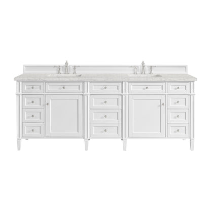 James Martin Vanities Brittany 84" Bright White Double Vanity With 3 CM Eternal Jasmine Pearl Top and FreePower Wireless Charger