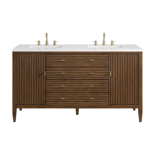 James Martin Vanities Myrrin 60" Mid-Century Walnut Double Vanity Mid