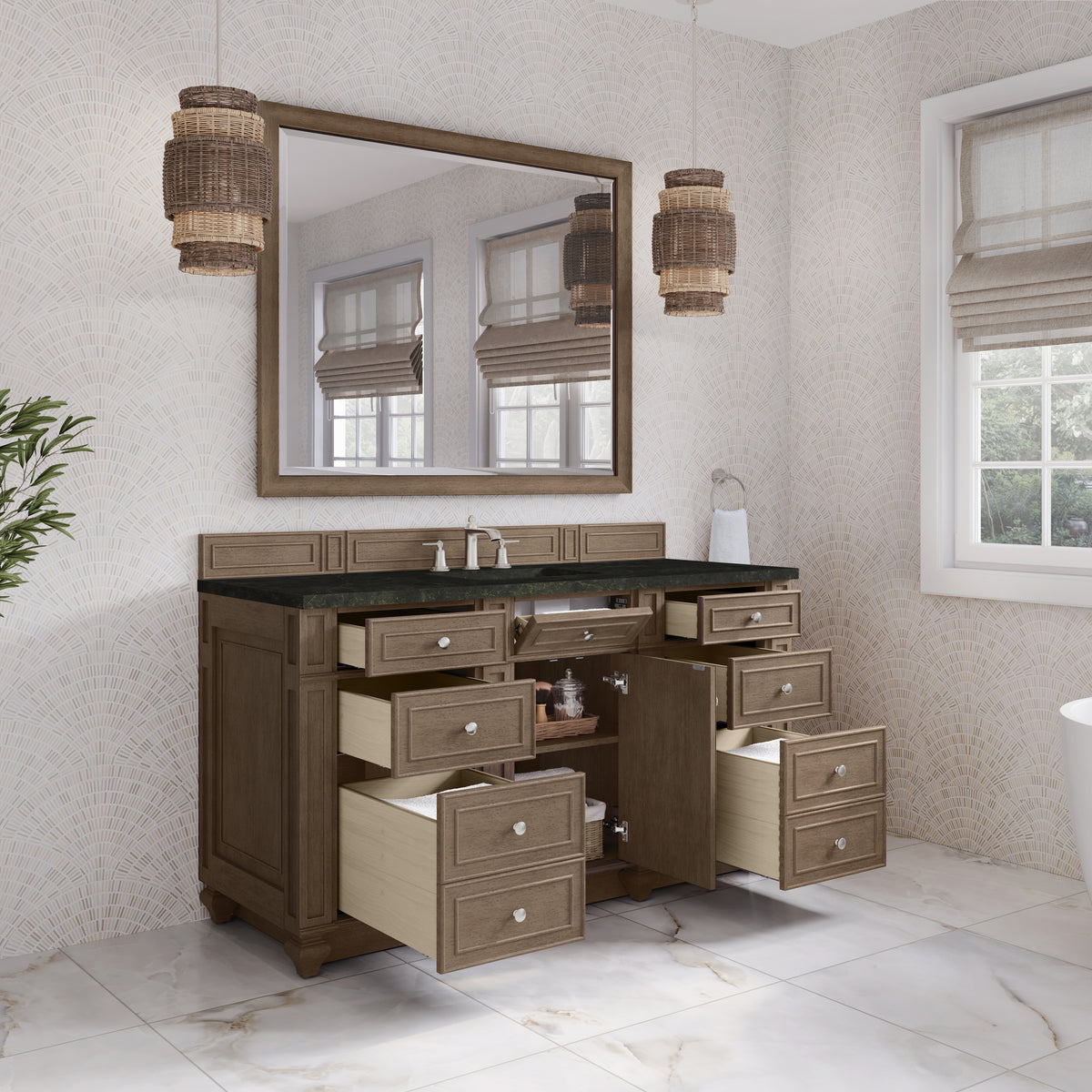 James Martin Vanities Bristol 60" Whitewashed Walnut Single Vanity With 3 CM Phantome Eclos Top