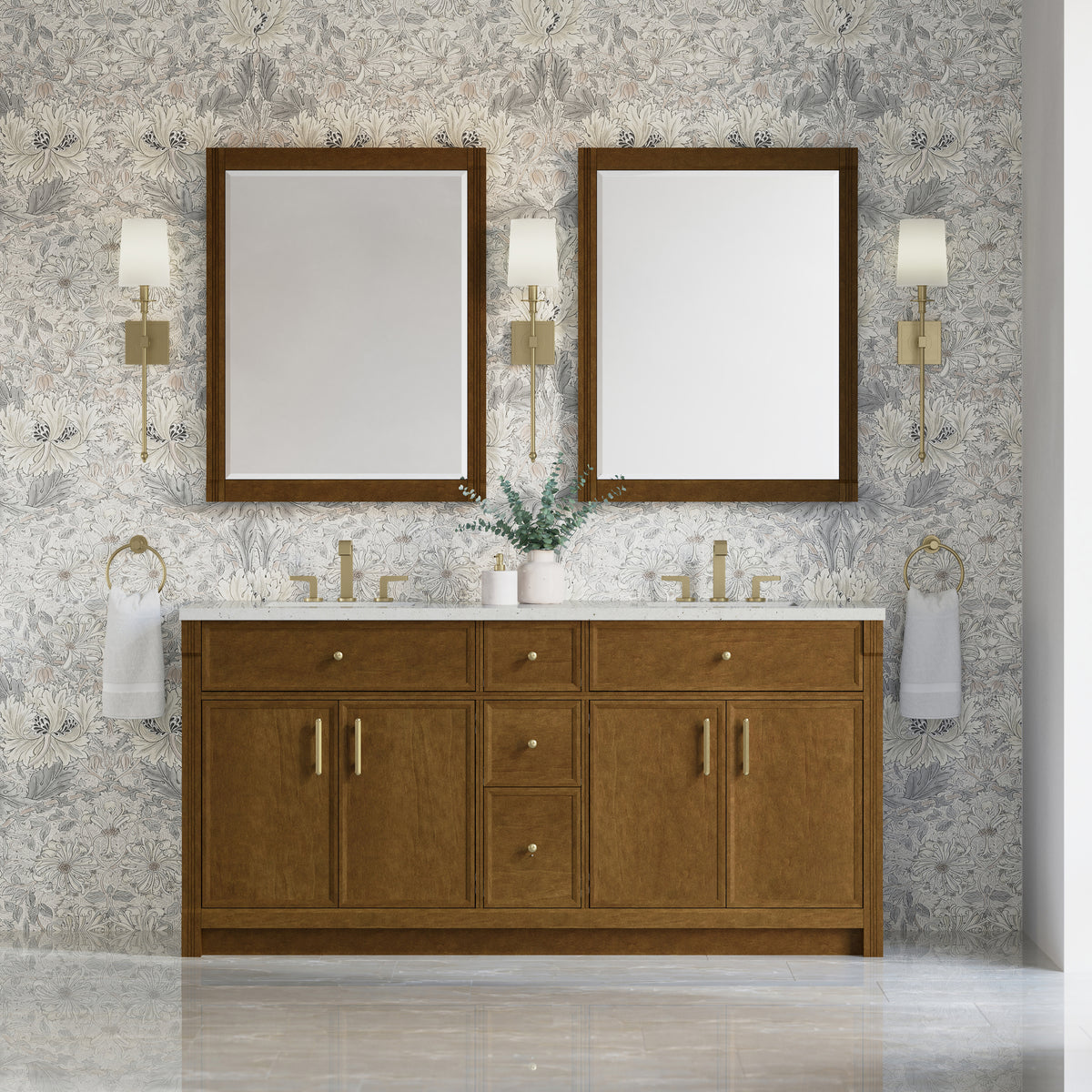 James Martin Vanities Bellshire 72" Honey Oak Double Vanity With 3 CM Lime Delight Silestone Top