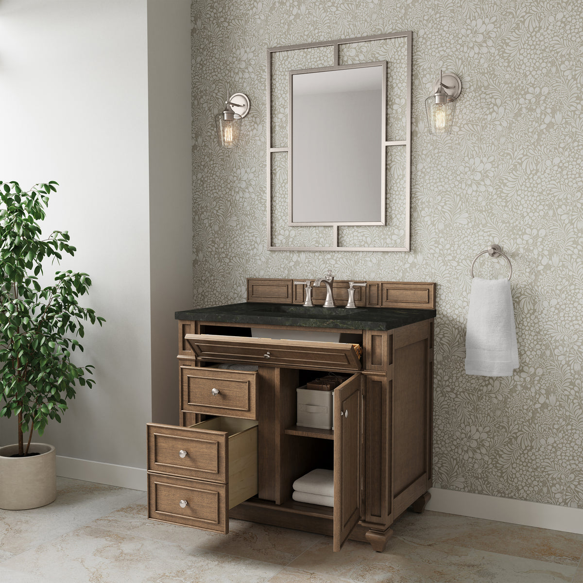 James Martin Vanities Bristol 36" Saddle Brown Single Vanity With 3 CM Phantome Eclos Top