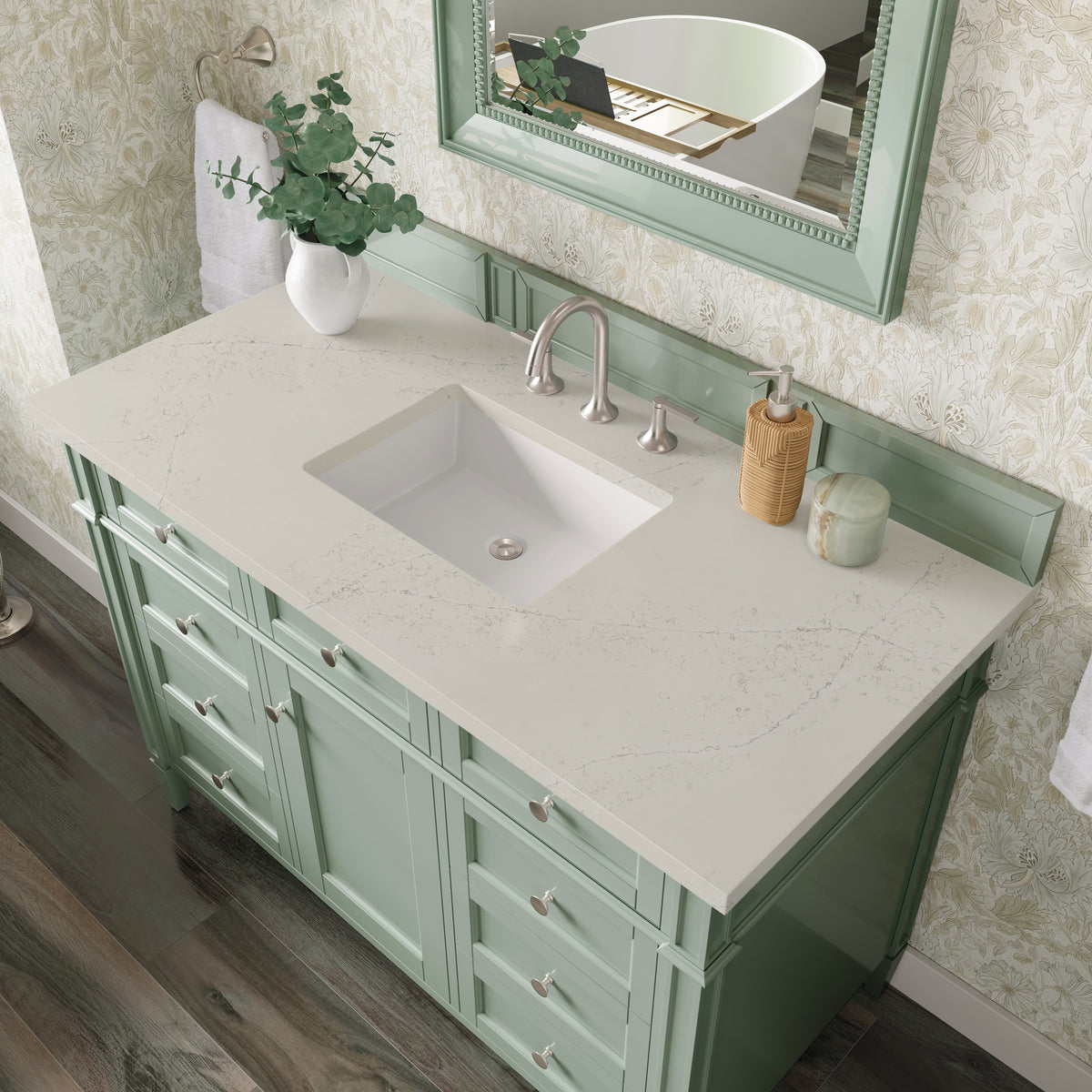 James Martin Vanities Brittany 48" Sage Green Single Vanity With 3 CM Siberian Silestone Top