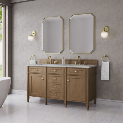 James Martin Vanities Brittany 60" Pecan Double Vanity With 3 CM Ethereal Noctis Silestone Top