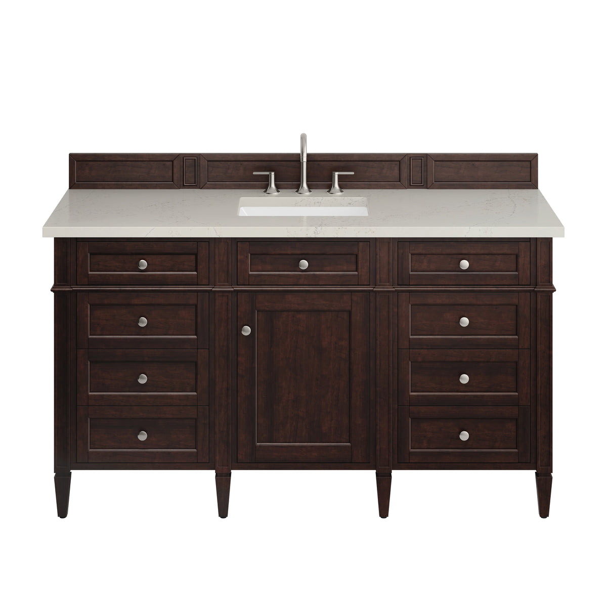 James Martin Vanities Brittany 60" Burnished Mahogany Single Vanity With 3 CM Siberian Silestone Top and FreePower Wireless Charger