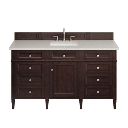 James Martin Vanities Brittany 60" Burnished Mahogany Single Vanity With 3 CM Siberian Silestone Top and FreePower Wireless Charger