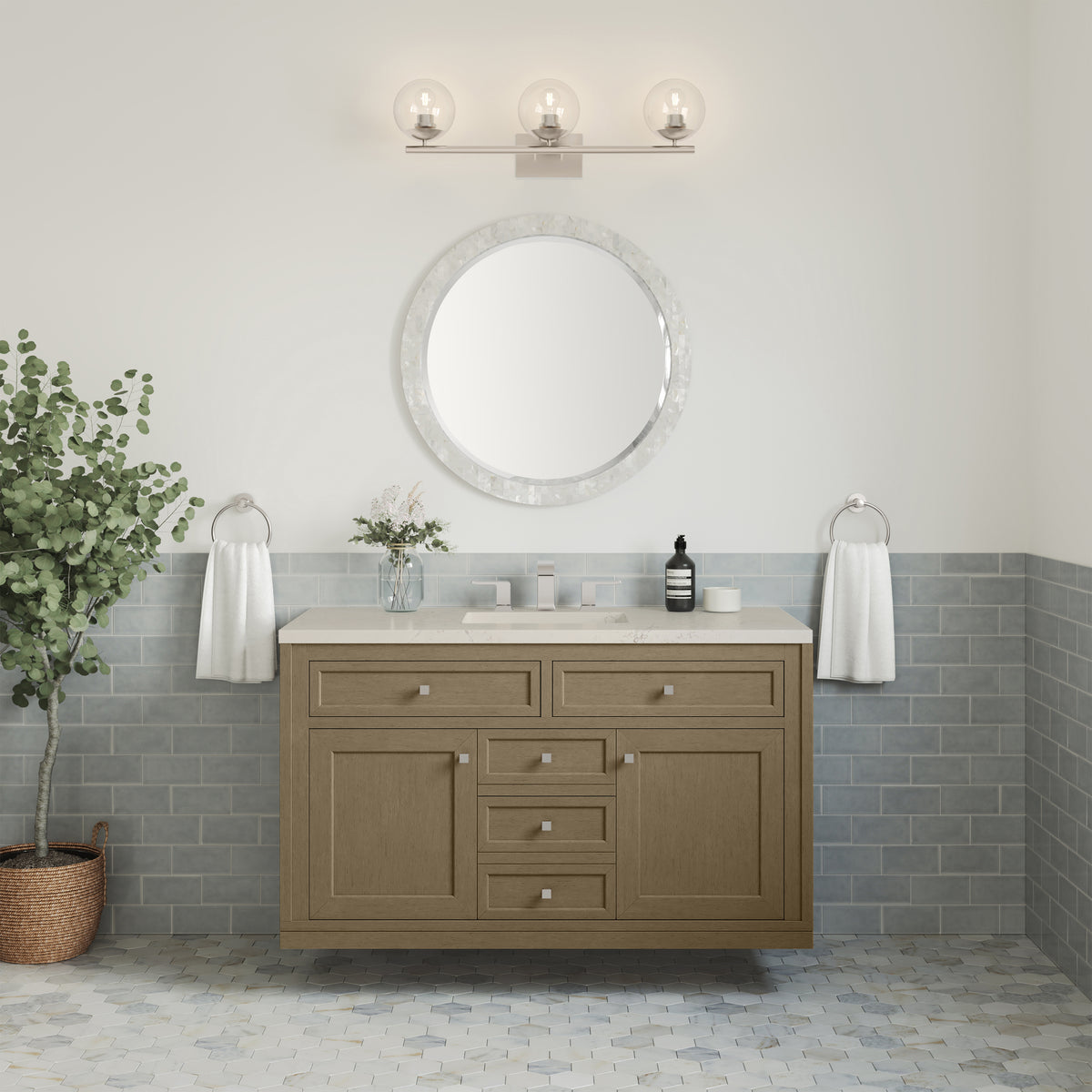 James Martin Vanities Chicago 48" Walnut Whisper Single Vanity With 3 CM Siberian Silestone Top and FreePower Wireless Charger