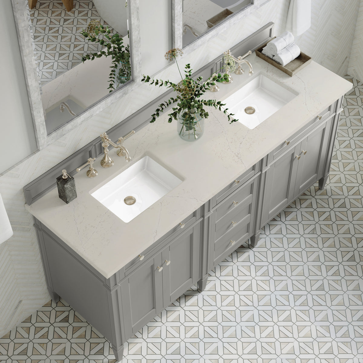 James Martin Vanities Brittany 72" Urban Gray Double Vanity With 3 CM Siberian Silestone Top