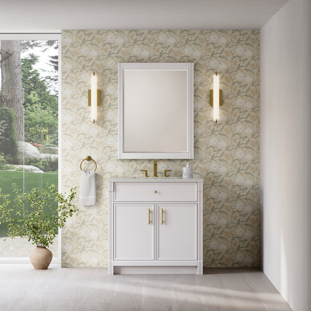 James Martin Vanities Bellshire 36" Bright White Single Vanity With 3 CM Lime Delight Silestone Top