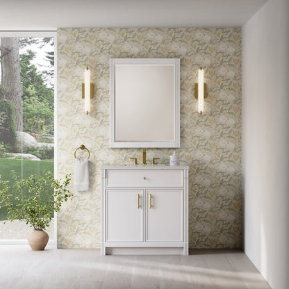 James Martin Vanities Bellshire 36" Bright White Single Vanity With 3 CM Lime Delight Silestone Top