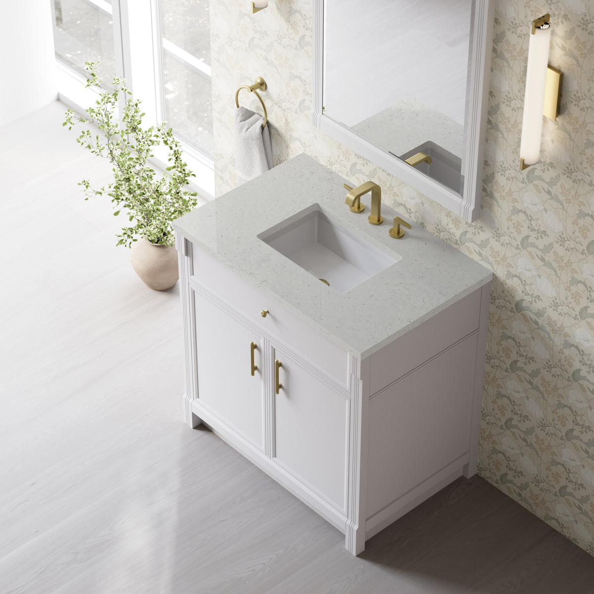 James Martin Vanities Bellshire 36" Bright White Single Vanity With 3 CM Lime Delight Silestone Top