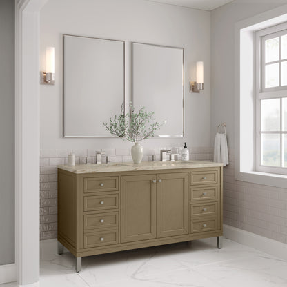 James Martin Vanities Chicago 60" Walnut Whisper Double Vanity With 3 CM Tajnar Eclos Top