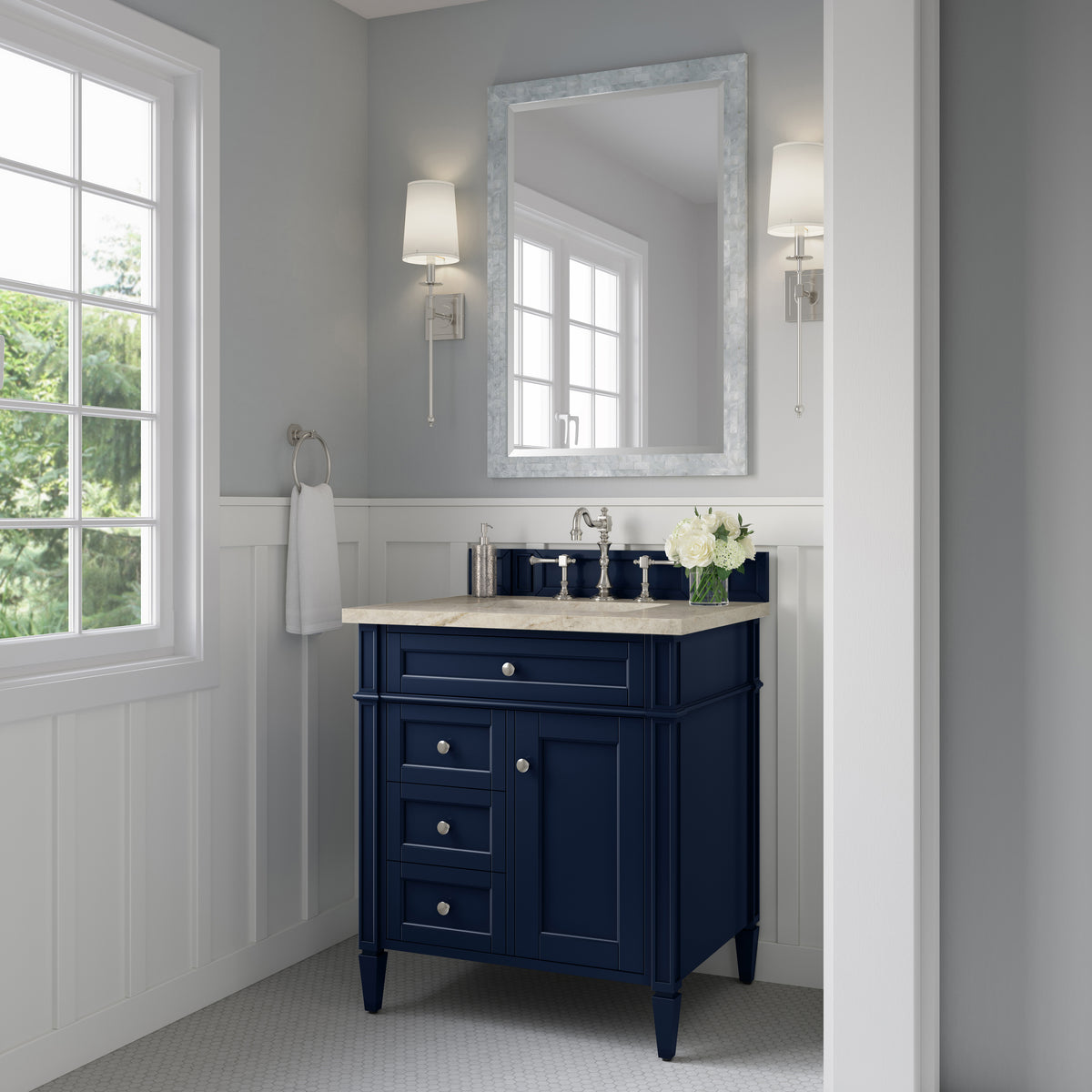 James Martin Vanities Brittany 30" Victory Blue Single Vanity With 3 CM Tajnar Eclos Top