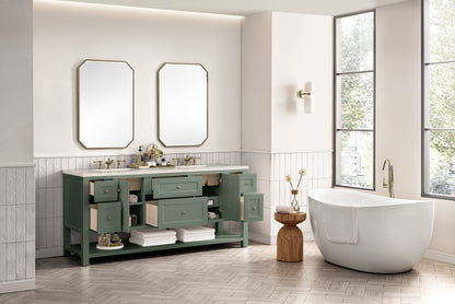 James Martin Vanities Breckenridge 72" Smokey Celadon Double Vanity With 3cm Siberian Silestone Top and FreePower Wireless Charger