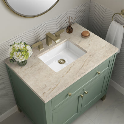 James Martin Vanities Chicago 36" Smokey Celadon Single Vanity With 3 CM Tajnar Eclos Top