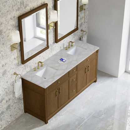 James Martin Vanities Bellshire 72" Honey Oak Double Vanity With 3 CM Victorian Silver Silestone Top and FreePower Wireless Charger
